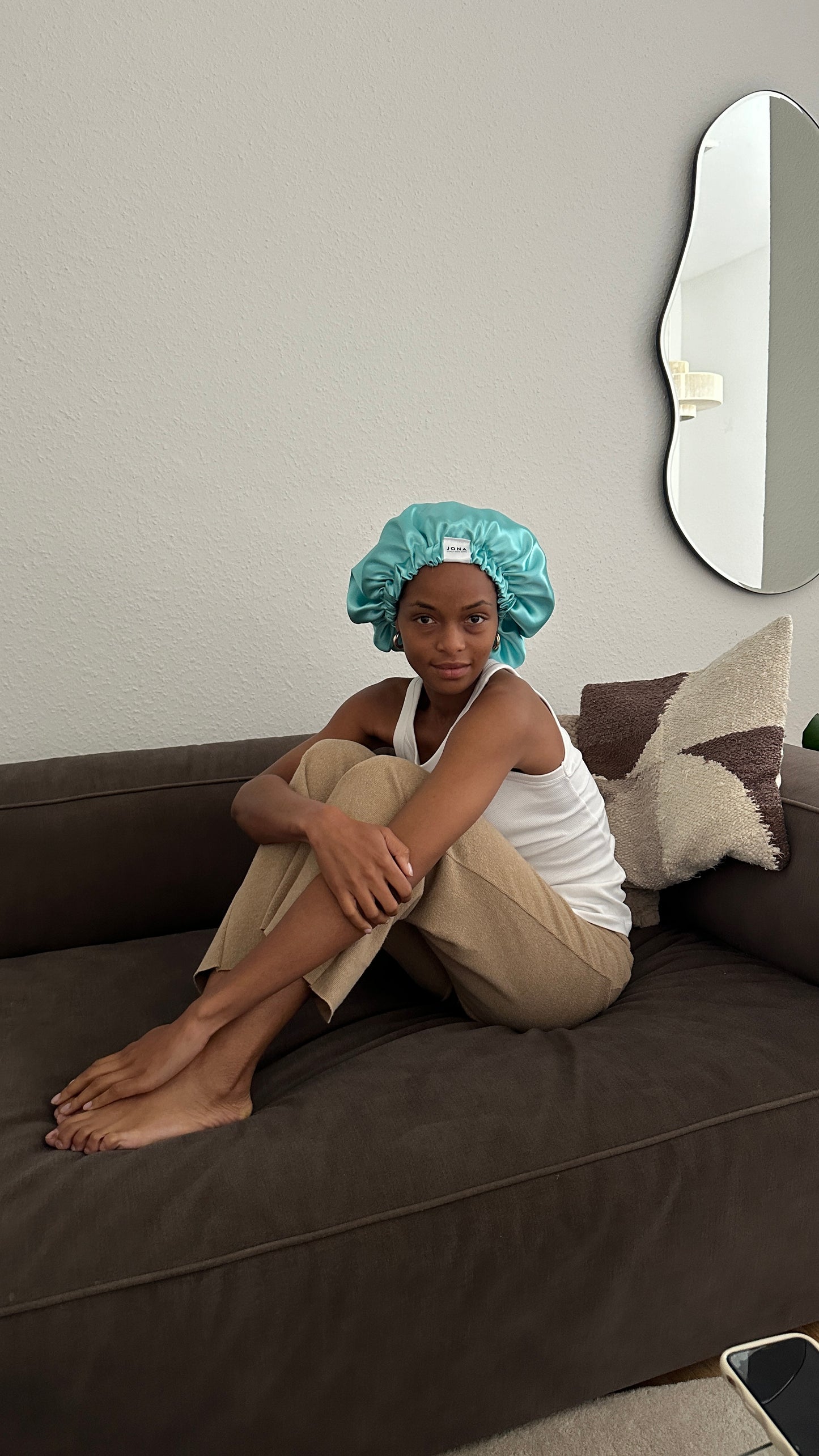 JEN by curly hair care Satin Cap Tamika verstellbarer Bund, türkis