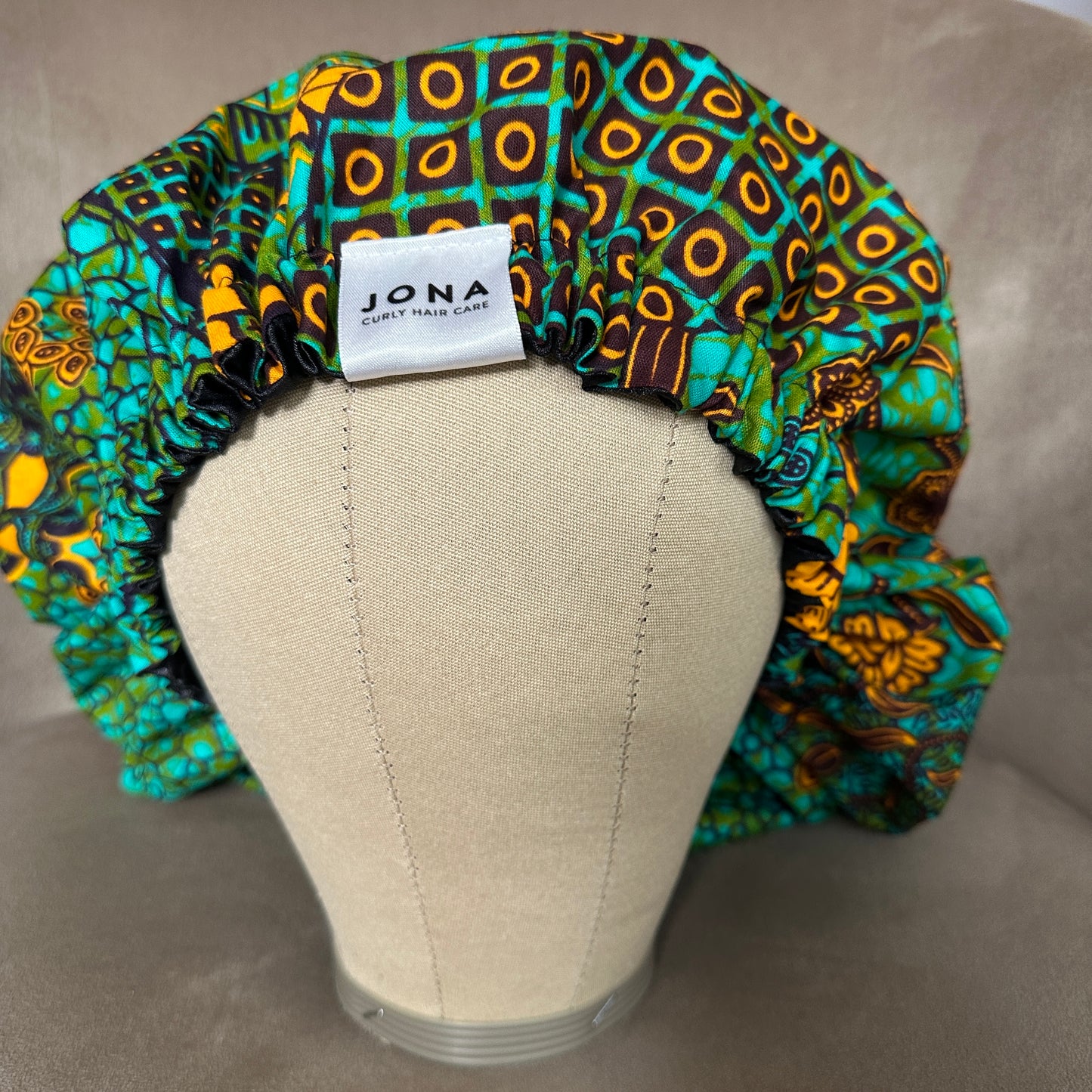 JEN by curly hair care Satin Cap Geli, Waxprint grün