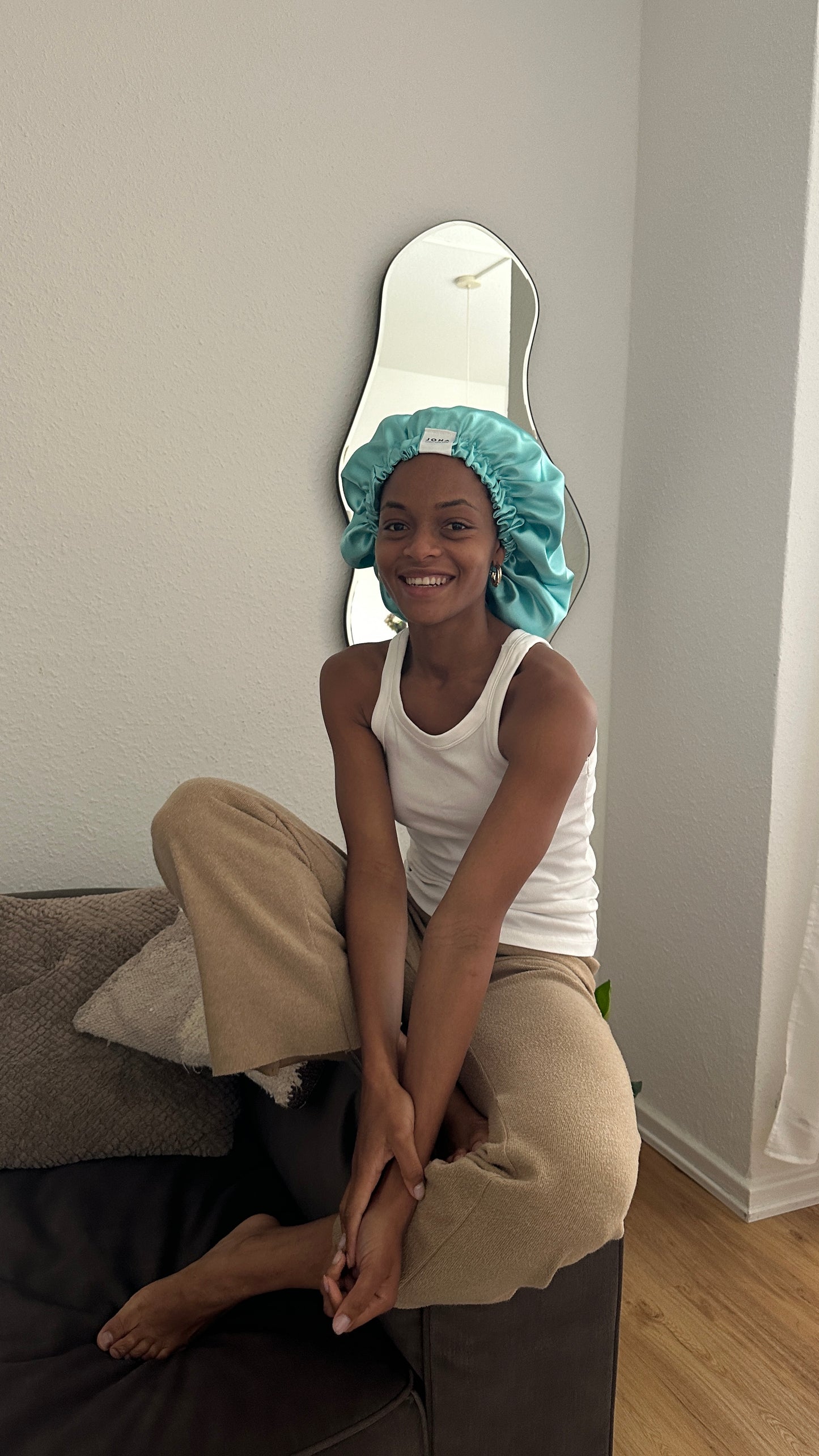 JEN by curly hair care Satin Cap Tamika verstellbarer Bund, türkis
