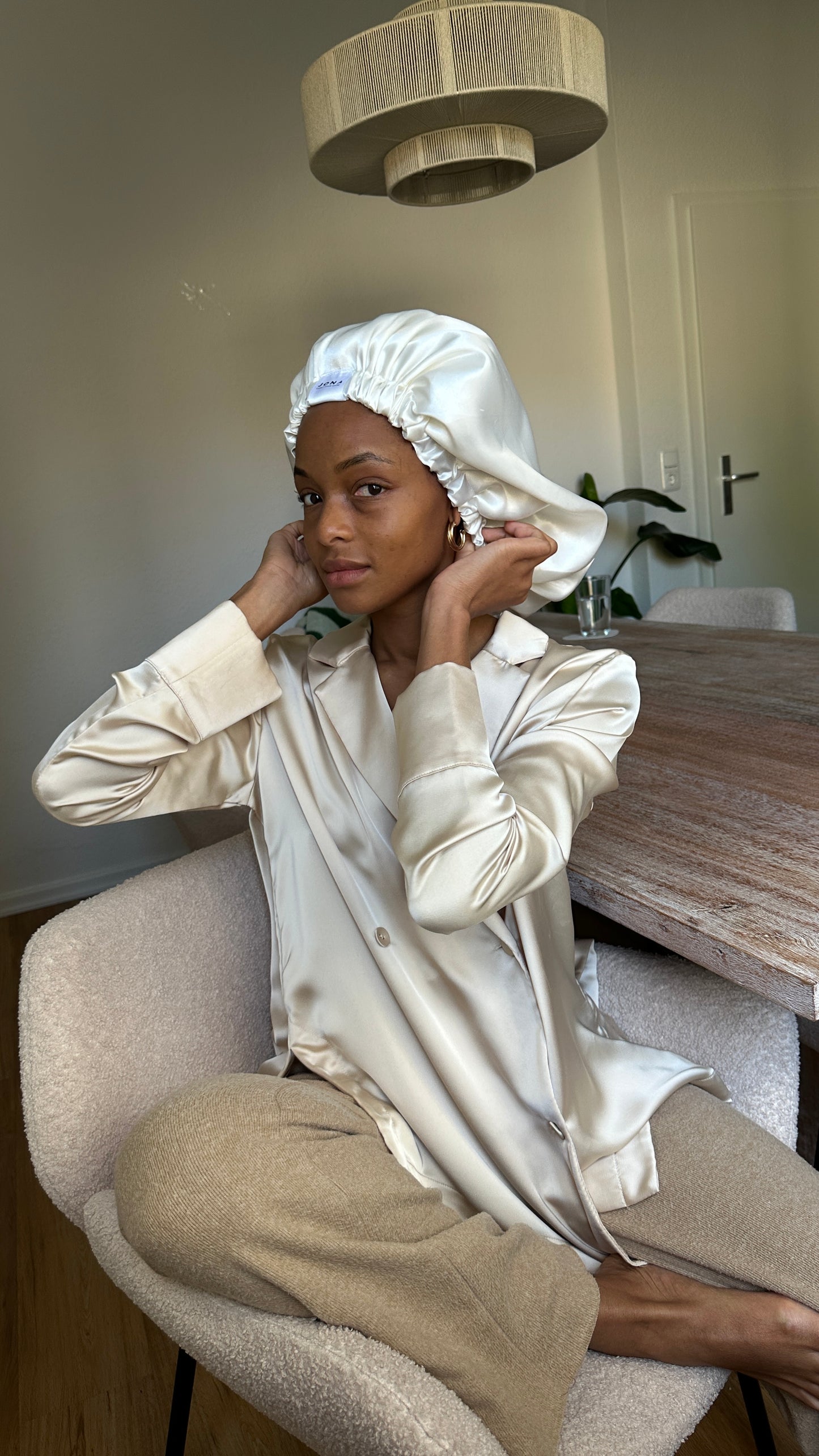 JEN by curly hair care Satin Cap Waida, weiss