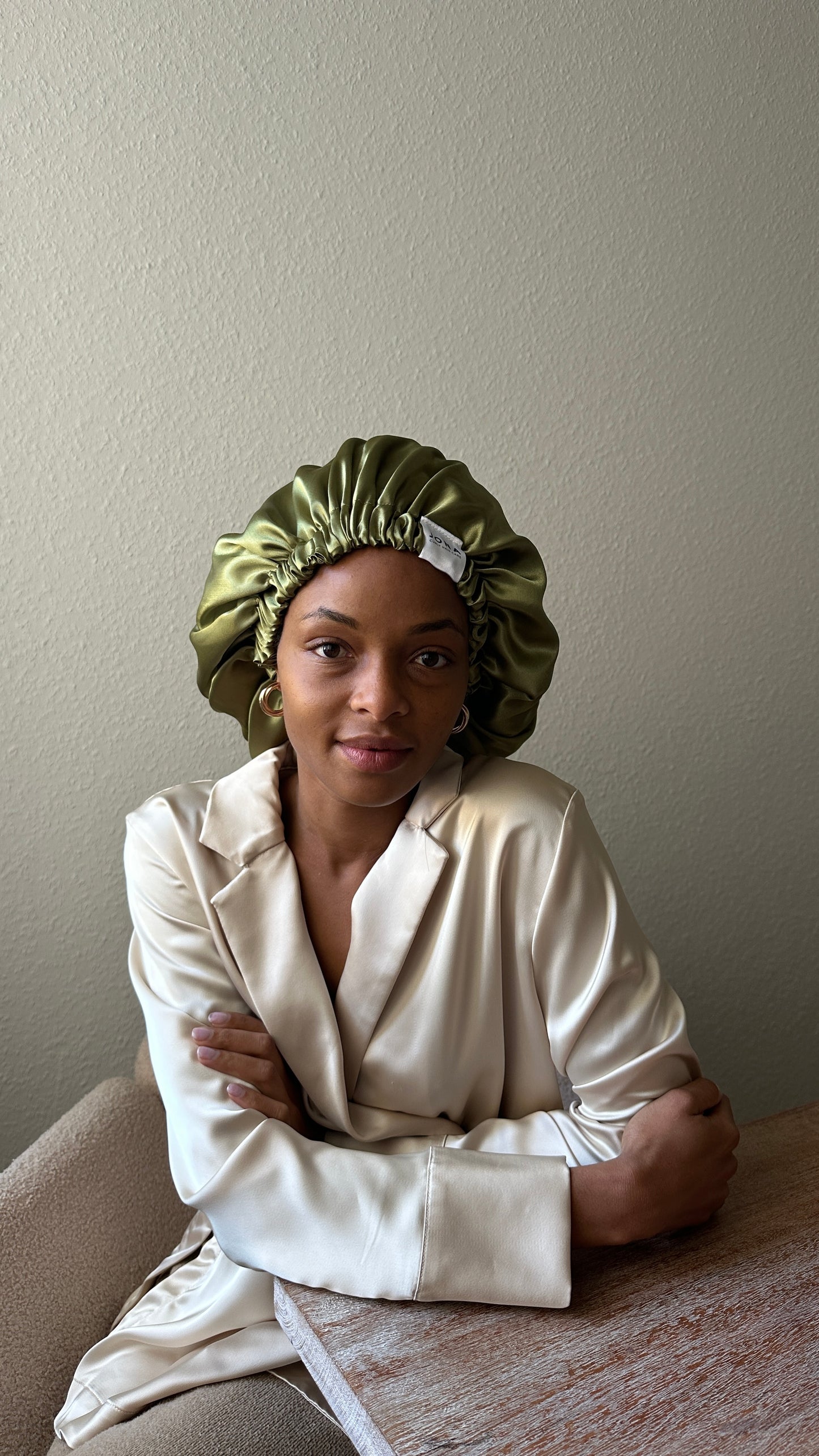 JEN by curly hair care Satin Cap Gannet antikgrün