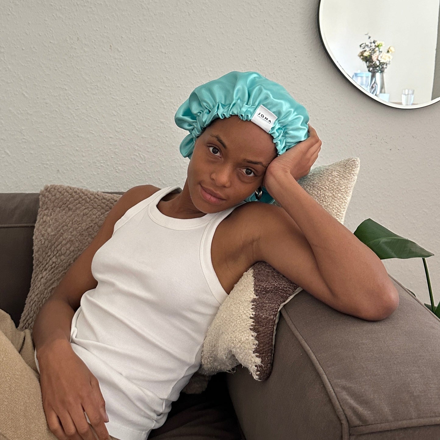 JEN by curly hair care Satin Cap Tamika verstellbarer Bund, türkis