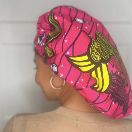 JEN by curly hair care Satin Cap Awuraba, Waxprint, pink