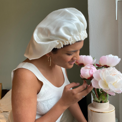 JEN par soin cheveux bouclés Satin Cap Chima, champagne