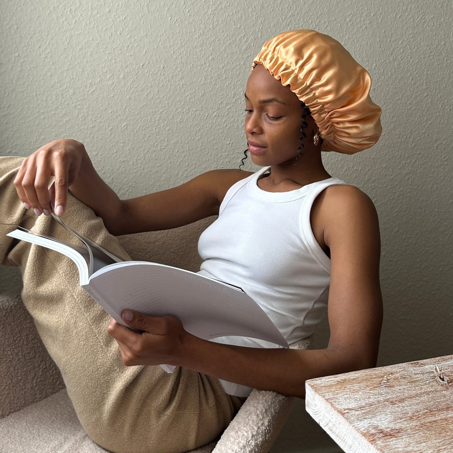 JEN by curly hair care Satin Cap Elani, apricot