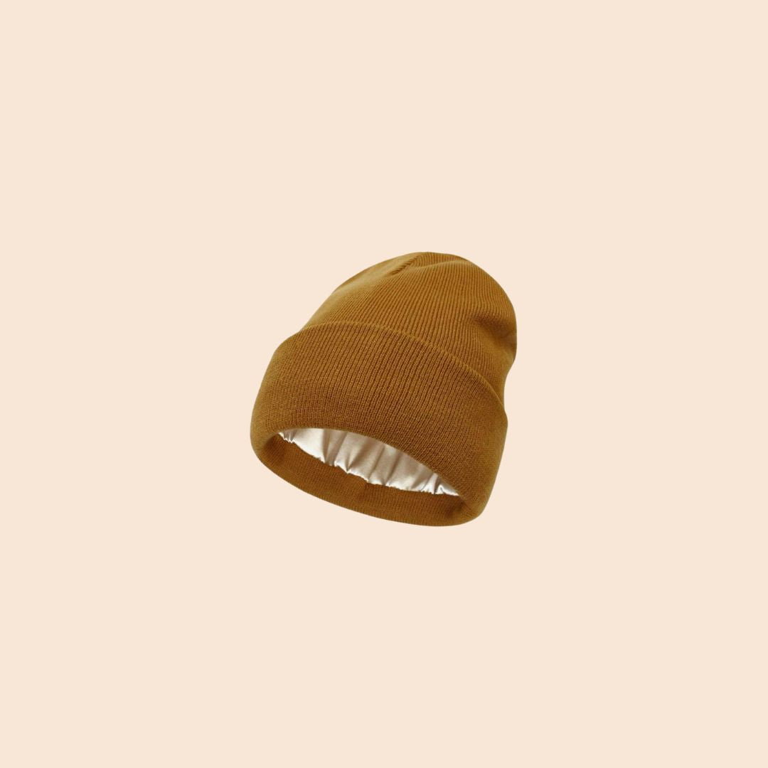 Satin gefütterte Mütze camel