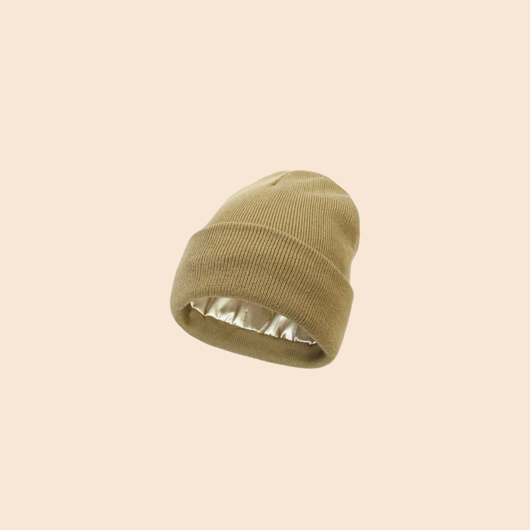 Satin gefütterte Mütze dunkelbeige