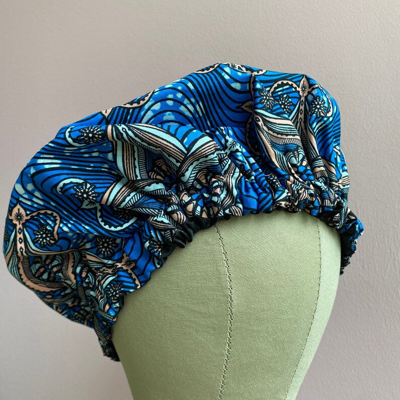 JEN by curly hair care Satin Cap Bey, Waxprint, gelb blau