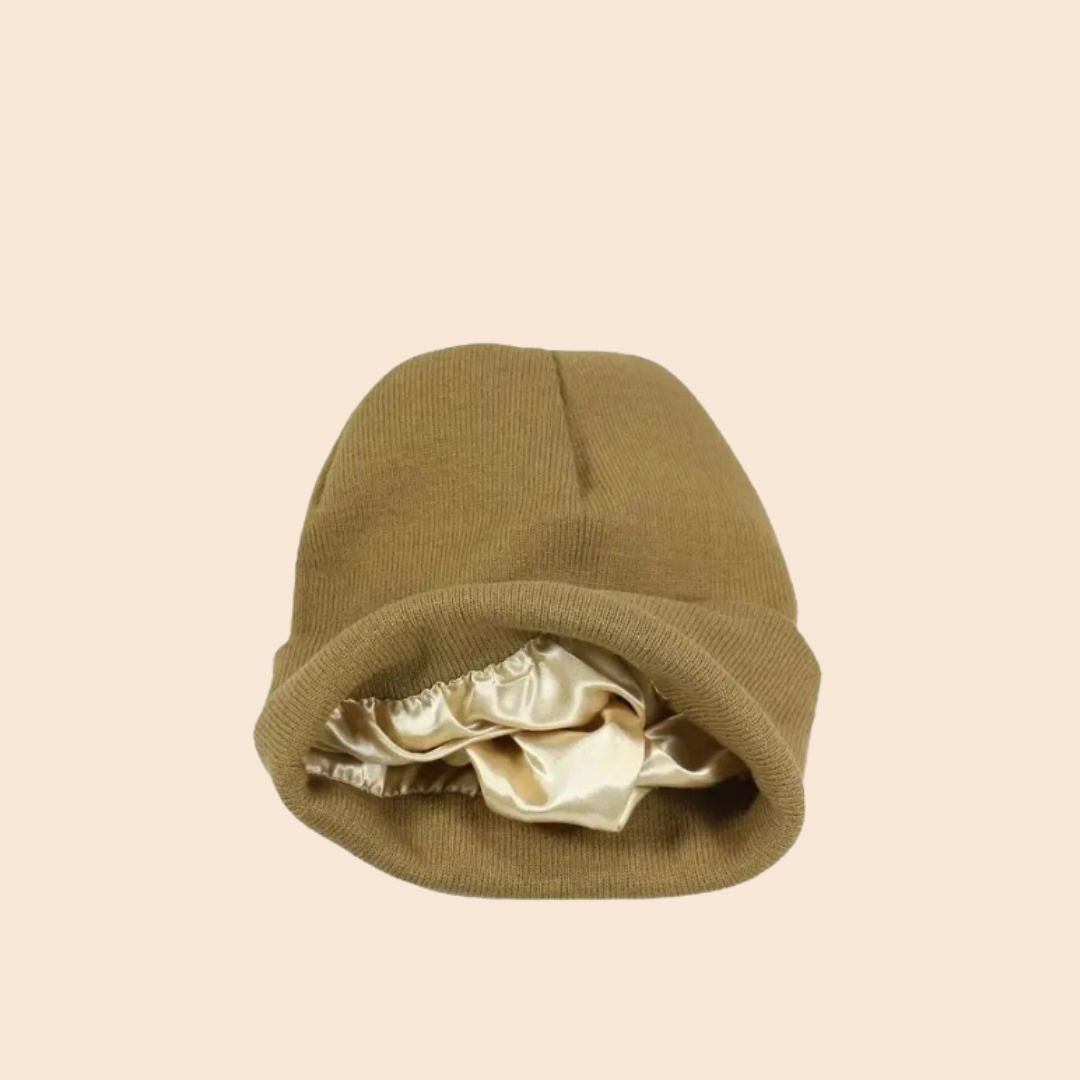 Bonnet doublé satin kaki