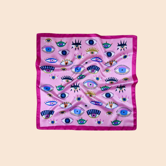 Satin Tuch Kids pink mit Augen Print