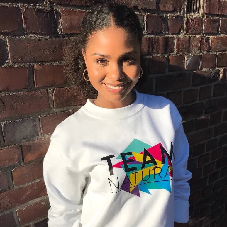 Statement Sweatshirt mit Aufdruck Team Natural, weiß, JEN by curly hair care