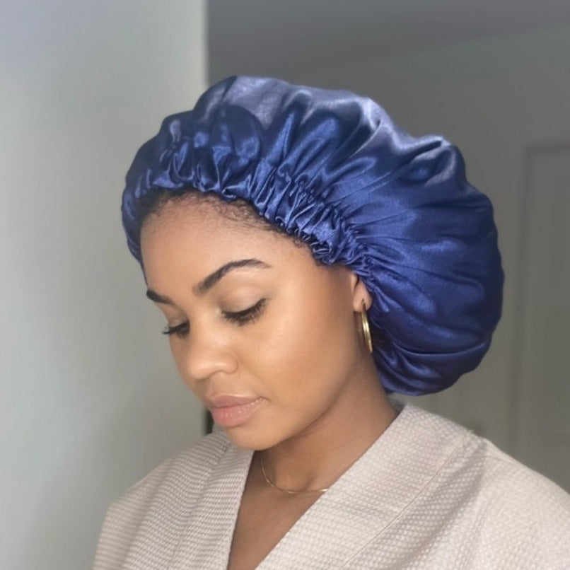JEN by Curly hair care Satin Cap Bibire verstellbarer Bund, dunkelblau