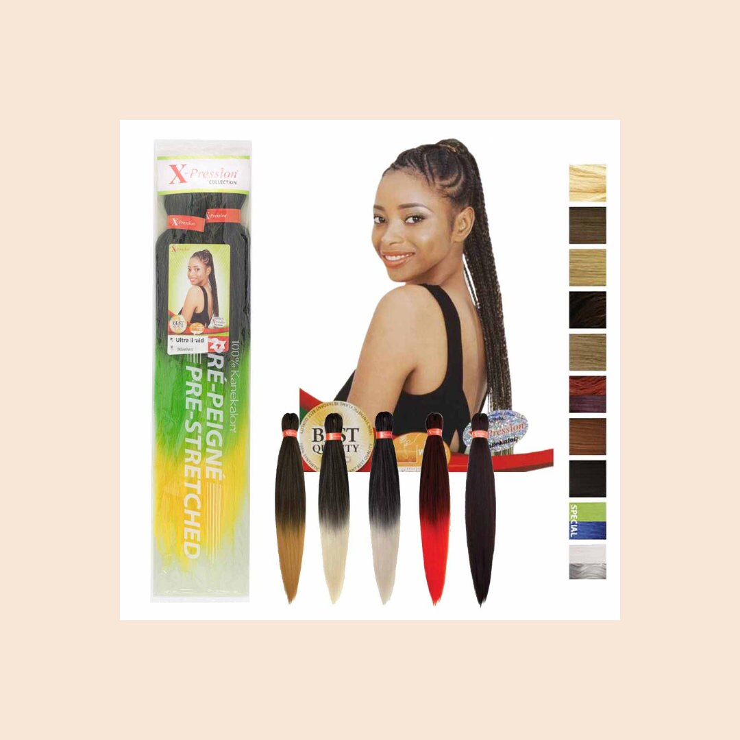 X-Pression 2 x Pré-étires Ultra Braid 46" (116CM), cheveux synthétiques pour tresses, couleur 4, châtain foncé