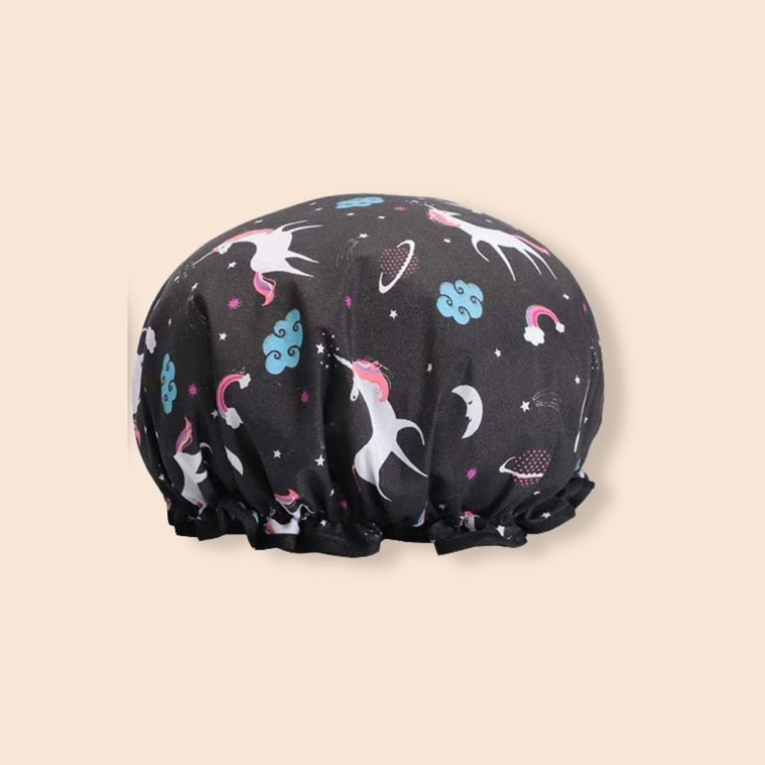 Duschhaube Kids, klein mit Einhorn-Motiv, schwarz