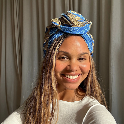 Satin gefütterter Turban blau gelb