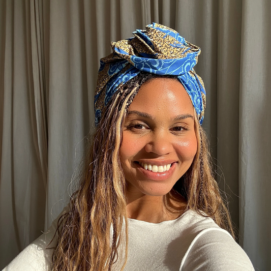 Satin gefütterter Turban blau gelb