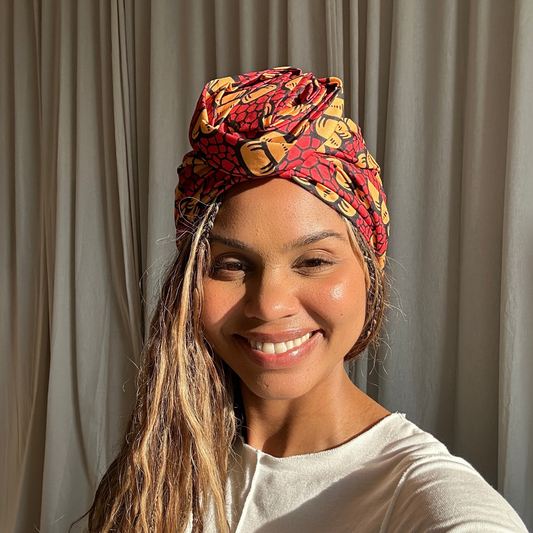 Satin gefütterter Turban rot gelb