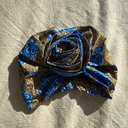 Satin gefütterter Turban blau gelb