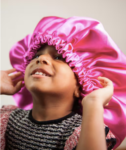 JEN by Curly Hair Care Bonnet en Satin Rose, rose