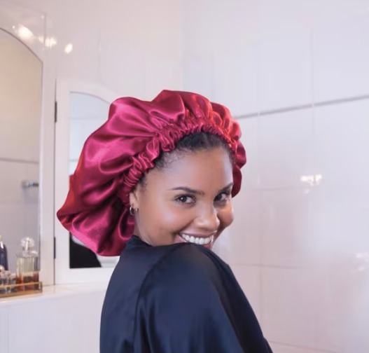 JEN by Curly Hair Care Bonnet en Satin Rose, rose