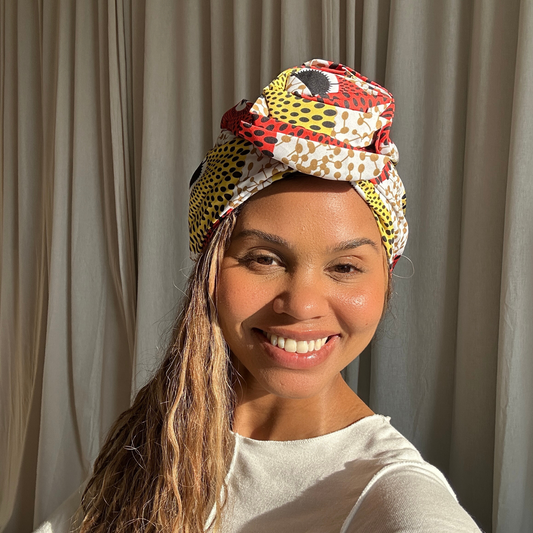 Satin gefütterter Turban gelb rot