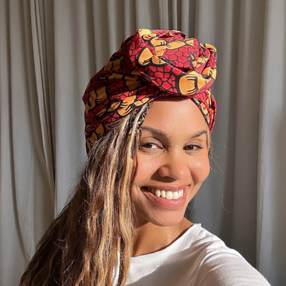 Satin gefütterter Turban rot gelb