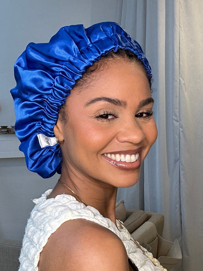 JEN by curly hair care Satin Cap Kadiatou, verstellbarer Bund royalblau