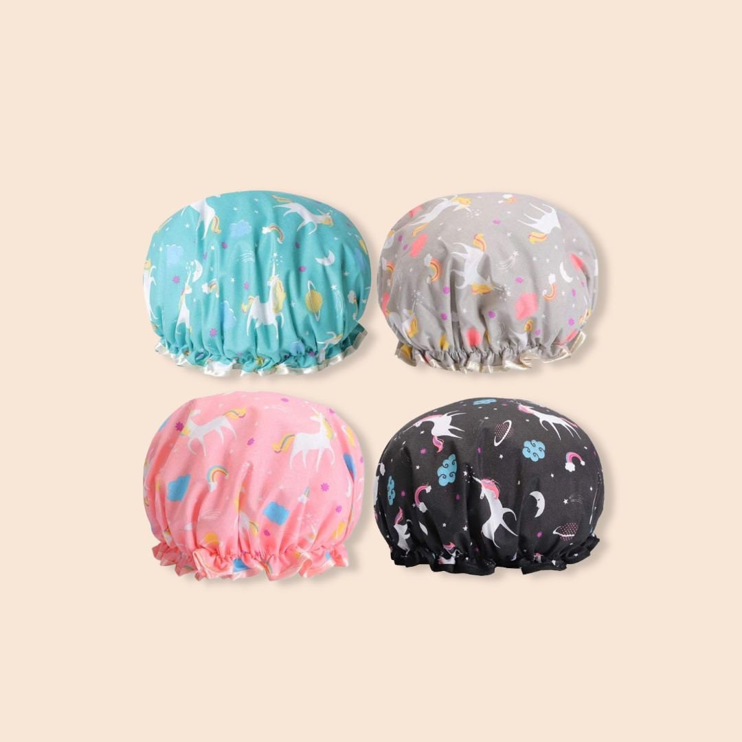 Duschhaube Kids, klein mit Einhorn-Motiv, blau